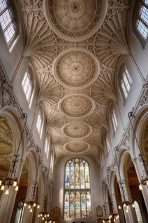 Interior view with church ceiling, stucco ceiling, stucco relief, St Mary Aldermary Church, City of
