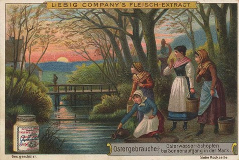 Picture series Easter traditions, Easter water scooping at sunrise in Mark Brandenburg. According