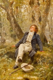Beethoven dreaming under trees, Ludwig van Beethoven, 1770 -1827, German composer, digitally edited
