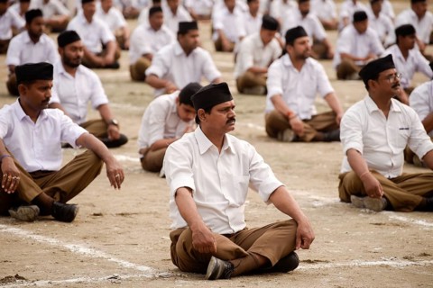 Rashtriya Swayamsevak Sangh (RSS) volunteers participate in an annual event, in Guwahati, Assam,