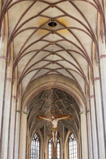 Rose petal rain from the Heiliggeistloch in the Abbey Basilica of St. Martin, Dove, Pentecost,