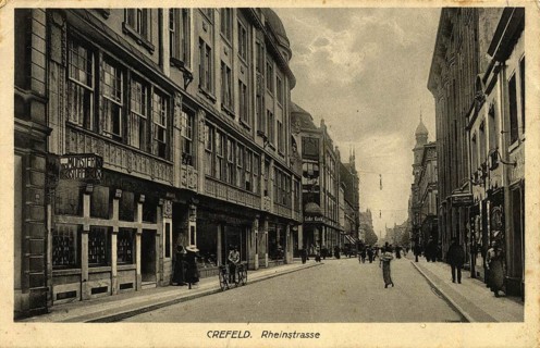 The Rheinstraße in Krefeld, around 1910, North Rhine-Westphalia, Germany, authentic reproduction of