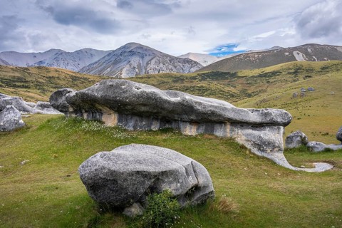 Limestone cliffs on Castle Hill (Kura Tawhiti) . Castle Hill, Canterbury South Island, New Zealand