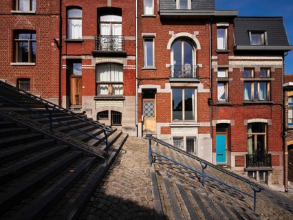 The Montagne de Büren, Büren Treppe, landmark in the old town of Liège, Belgium, digitally reworked