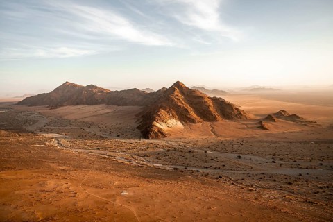 Aerial view, evening mood, Namib Desert and Naukluft mountains, Namib Naukluft Park, Namibia