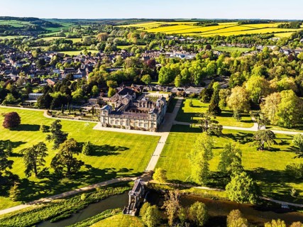 Wilton House from a drone, Wilton, River Nadder, Salisbury, Wiltshire, England, United Kingdom