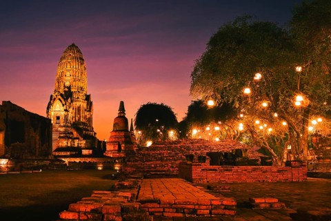 Wat Ratchaburana ancient temple in Ayutthaya Historical Park, Thailand .Towering central prang and