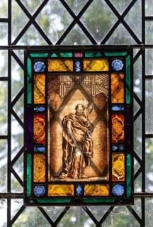 Stained glass depiction of Saint Matthew by C. J. W. Winter c 1840, church of Saint Andrew,