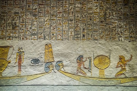 Colourful reliefs and wall paintings and hieroglyphs, tomb, Pharaoh Ramesses IX, Valley of the