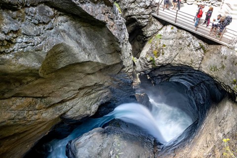Waterfall in a rocky gorge of Trümmelbach, Trümmelbach Falls, long time exposure, Lauterbrunnen,