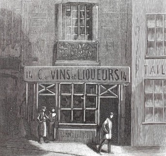 Liquor store, Vins et Liqueurs, in Paris around 1870, The word tonnelier, boettcher or cooper is