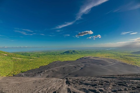 Beautiful view from the top of Cerro Negro, Nicaragua. Panoramic view of Cerro Negro at sunset,