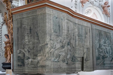 Lenten hanging on canvas painted on both sides, Kremser Schmidt painted in 1777, left chancel of