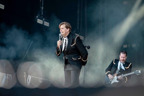 Singer Pelle Almqvist from the Swedish rock band The Hives live on the Utopia Stage during the Rock