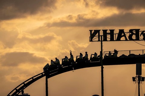 Rollercoaster, Alpina Bahn, at the Rheinkirmes in the Rheinwiesen in Düsseldorf-Oberkassel, North