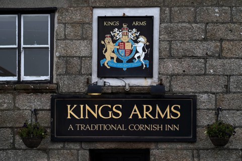 Coat of arms and Shield of the PUB KINGS ARMS, St Just in Penwith, Cornwall, England, Great