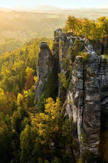 Saxony, Saxon Switzerland, Germany, autumn leaves, rocks, autumn, sandstone, Bastei bridge, sunset,