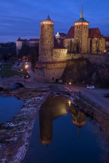 Wendisch Tower and late Gothic St. Michael's Church in the old town, reflected in the Spree at