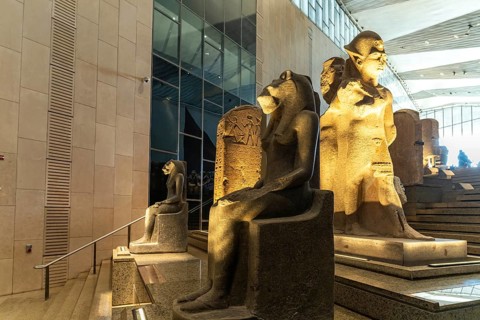 Statue of the lion goddess Sekhmet in the Grand Egyptian Museum in Giza, Egypt