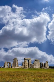 Stonehenge around 3000 BC, a megalithic structure from the Neolithic period, cloudy sky, Wiltshire,