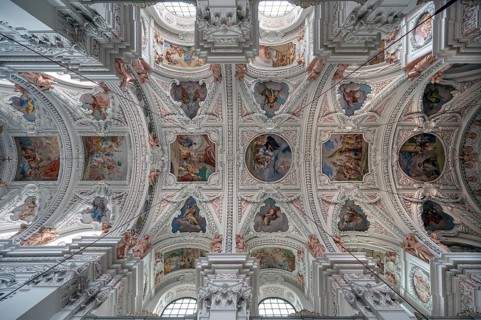Vaulted ceiling with fresco painting, interior of the parish church of the Assumption of Mary, the