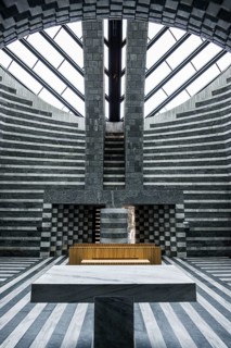 Interior view, modern chapel, San Giovanni Battista, architect Mario Botta, Mogno, Maggia Valley,