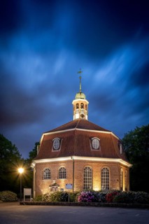 Evangelical Lutheran Church on the Market as a Sacred Central Building at the Blue Hour,