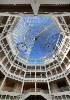 Atrium, view, interior view of the central hall in the town hall in Dortmund, Ruhr area, North