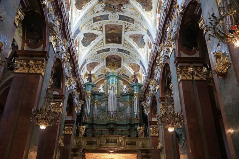 Nave and main altar in the Jasna Gora monastery basilica in Czestochowa, Poland