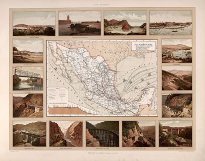 Infrastructure in Mexico, roads, waterways, rivers, around 1900, illustration, reproduction from a