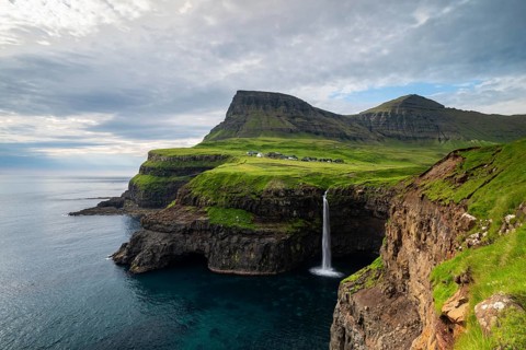 Mulafossur Waterfall, Gasadalur, Vágar Island, Faroe Islands, Denmark