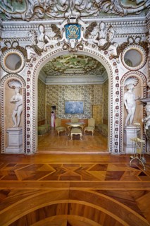 Bedroom of the ducal couple, Friedenstein Castle, former residence of the Dukes of Saxe-Coburg and