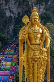 Statue of Hindu god Murugan, Tugu Dewa Muruga at entrance of the Batu caves, cave complex in