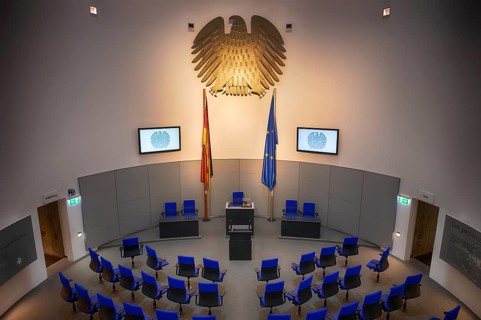 Interior view, replica German Bundestag, Parliament, Federal Eagle, seats, Parliamentary History