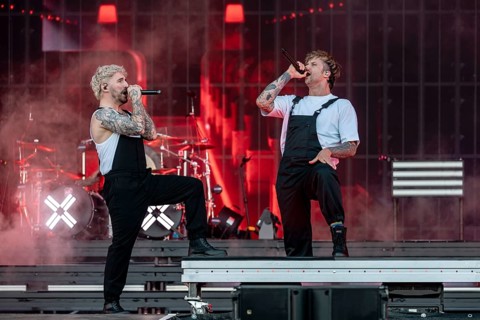 Nico Sallach and Kevin Ratajczak from Electric Callboy live at Rock im Park on Zeppelin Field in