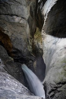 Waterfall in a rocky gorge of Trümmelbach, Trümmelbach Falls, long time exposure, Lauterbrunnen,