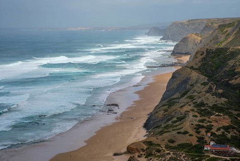 Castelejo Viewpoint above Praia do Castelejo in Vila do Bispo, Algarve, Portugal, with Atlantic