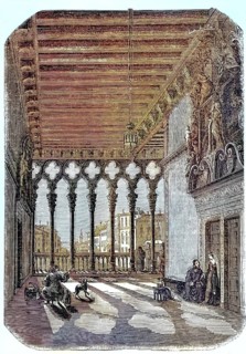 Room in the famous Ca' Foscari, Palazzo Foscari, in Venice, around 1880, Italy, illustration,