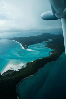 Aerial view of Whitsunday Island beach with airplane propeller, Airlie Beach, Queensland, Australia