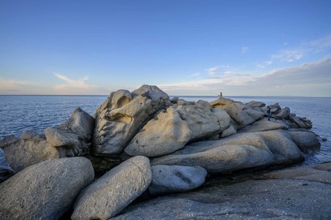 Rock formations on Capo Sant Andrea, Marciana, Livorno Province, Italy
