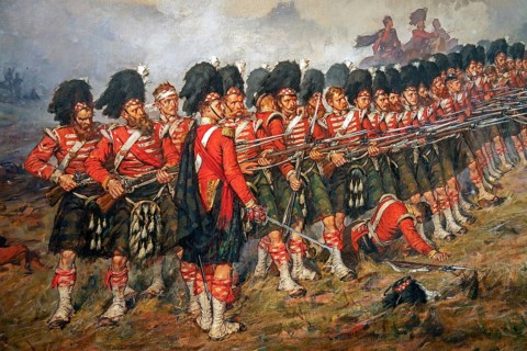 Sutherland Highlanders in 1881 painting The Thin Red Line by Robert Gibb depicting the 93rd