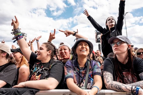 Festival visitors celebrate at the performance of Finch, Rock im Park on Zeppelin Field in