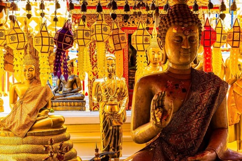 Gold-plated Buddha figures, Wat Phra That Doi Suthep temple complex, Chiang Mai, Thailand