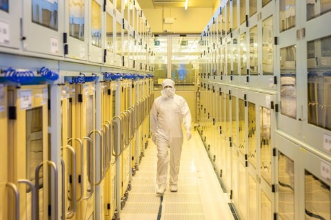 Clean room of Infineon Technologies AG's new Smart Power Fab in Dresden on June 10. The Smart Power