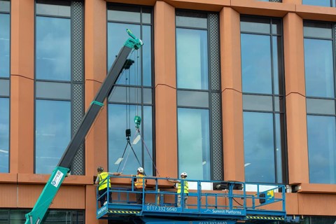 Construction site of new modern office building, One Friary, Temple Quay, Bristol, England, UK