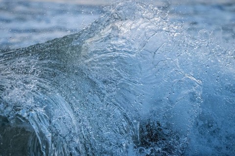 Detail, splashing water, breaking wave, Houvig Beach, North Sea, Denmark