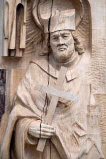 Modern wood sculpture, wood sculpture depicting Saint Wolfgang of Regensburg, Rottweil, Rottweil