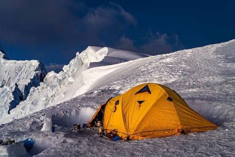 Mountaineering tent in high camp, high camp, 5500 m on Alpamayo, Cordillera Blanca, Huascaran