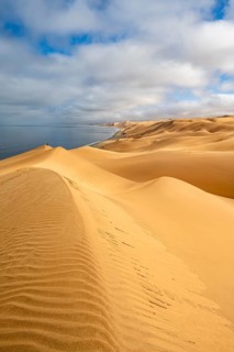 Sand dunes and sea, Atlantic coast and sandy desert with sea of dunes, Sandwich Harbour, Namib