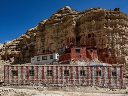 Buddhist rock monastery, Nhyphu Monastery (also known as Niphu) in Choser, Mustang, Upper Mustang,